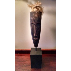 BLACK AFRICAN ART TRIBAL FACE MASK ANDROGYNOUS CARVED WOOD STRAW HAIR HOME DECOR   263428388044
